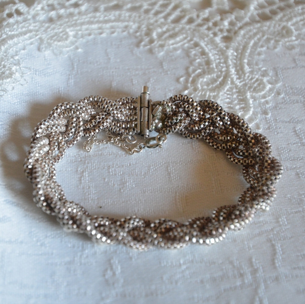 Women's Vintage 925 Braided Bracelet with pin and safety lock